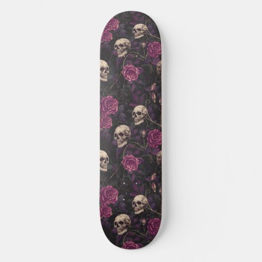 Gothique Black Purple Skuls et Rose Skateboard (Recto)