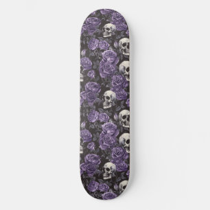 Gothique Black Purple Skuls et Rose Skateboard