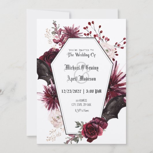 Gothique Chauve-souris Dark Invitation Mariage (Devant)
