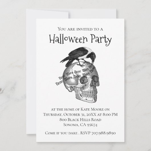 Gothique Corbeau crâne Halloween Invitation (Devant)
