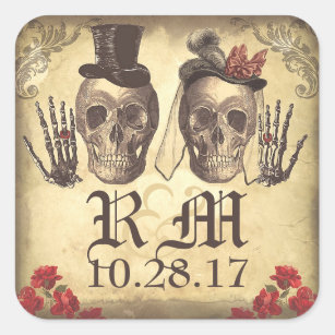 Gothique Crâne couple Jour de Mort Mariage Sticker