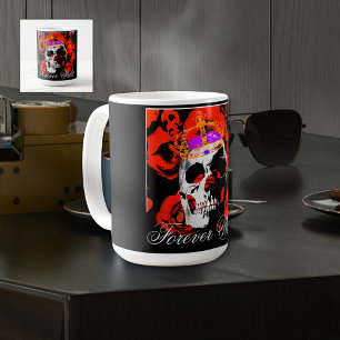 Gothique Crâne Rouge Roses Café Mug