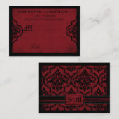 Gothique Damask Red Grunge Mariage Carte Place (Devant / Derrière)