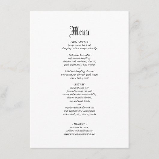 Gothique Élégant Dîner De Mariage Menu (Devant)