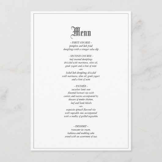 Gothique Élégant Menu De Mariage Avec Frontière (Devant)