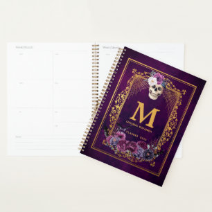 Gothique Floral Crâne pourpre Nom du monogramme pe