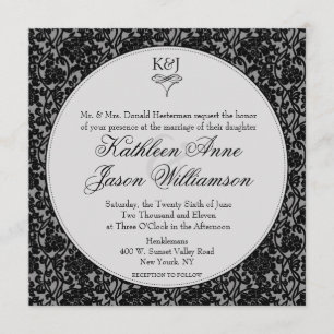 Gothique Floral Damask Monogramme Faire-part de ma