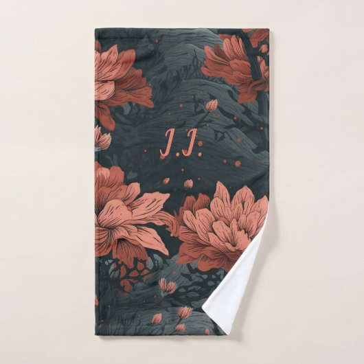 Gothique Floral Monogramme Pickleball Serviette (Serviette à main)
