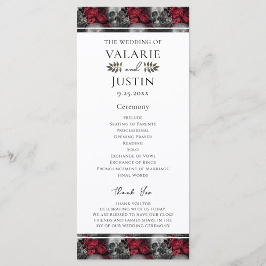 Gothique Floral Skeleton Programme de mariage (Devant)