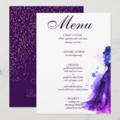 Gothique Glam Quince menu violet Quinceañera (Devant / Derrière)