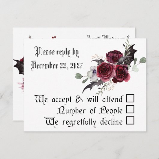 Gothique Goth Bats Dark Invitation Mariage RSVP (Devant / Derrière)