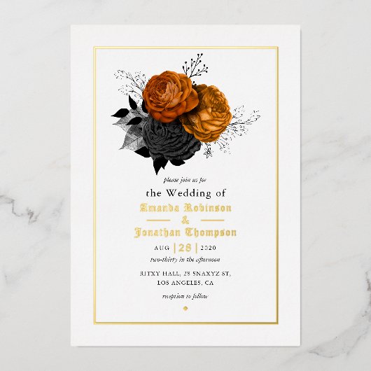 Gothique Grunge Floral Mariage Foil Invitation (Recto)