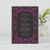 Gothique Magenta Black Lace Rose Invitation (Debout devant)