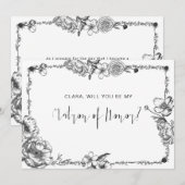 Gothique Main dessinée Fleurs Crâne carte de femme (Devant / Derrière)