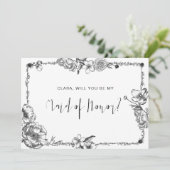 Gothique Main dessinée Fleurs Crâne carte de femme (Debout devant)