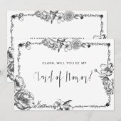 Gothique Main dessinée Fleurs Crâne carte de femme (Devant / Derrière)