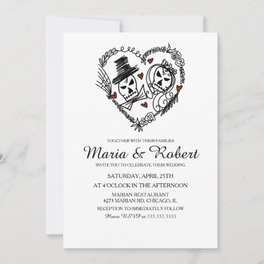 Gothique Noir Blanc Squelette Mariage Invitations (Devant)