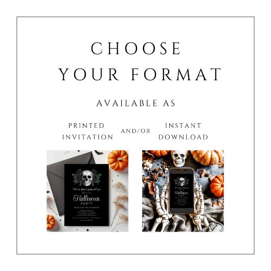 Gothique Noir Crâne floral Halloween Invitation