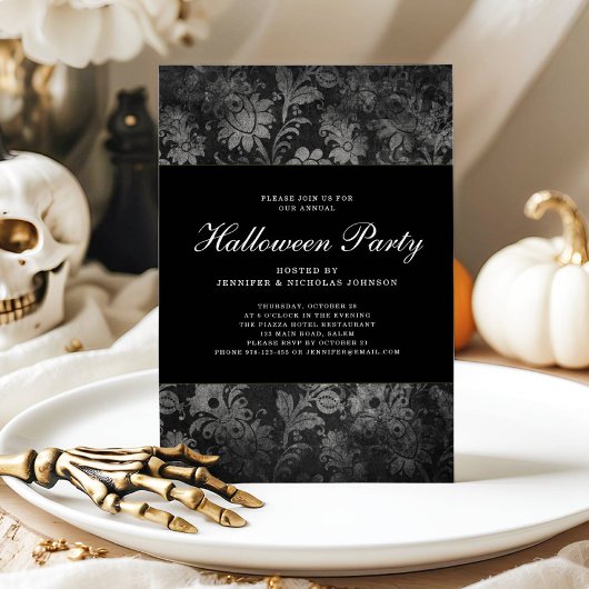 Gothique Noir Damask Halloween Party Invitation