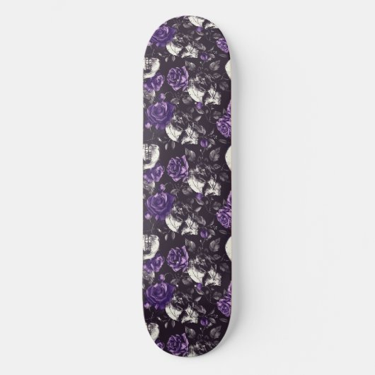 Gothique Noir et Pourpre Skuls Rose Skateboard (Recto)