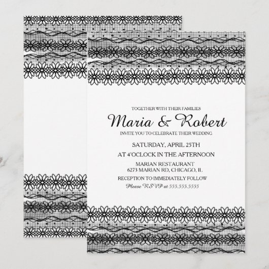 Gothique Noir Floral Dentelle Mariage Invitations (Devant / Derrière)