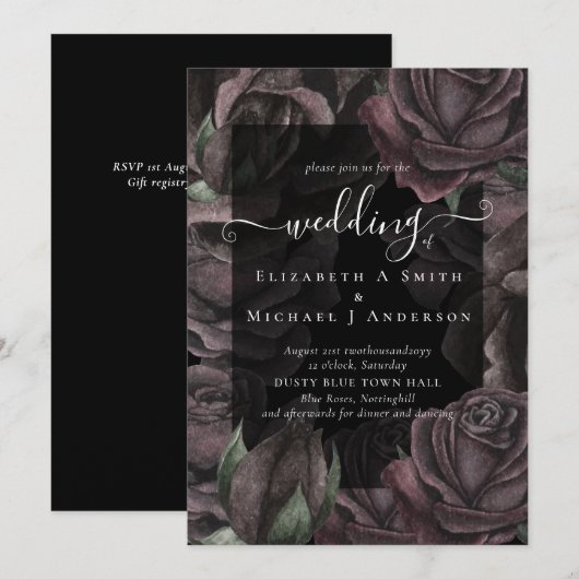 Gothique Noir Rose Goth Wedding Invitation (Devant / Derrière)