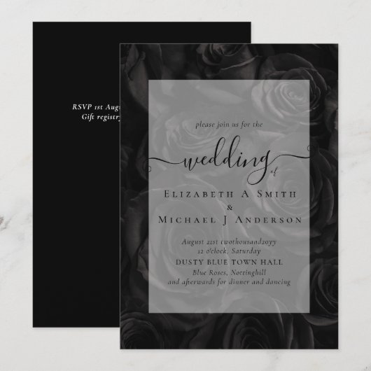 Gothique Noir Rose Goth Wedding Invitation (Devant / Derrière)