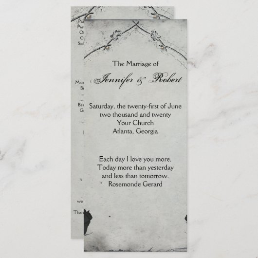 Gothique Noir Rose Trellis Programme de mariage (Devant / Derrière)