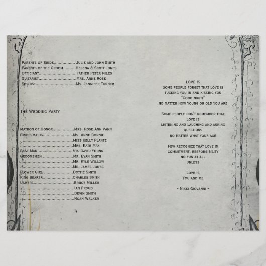 Gothique Noir Rose Trellis Programme de mariage (Dos)