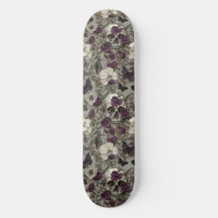 Gothique Noir Violet Rose Crânes Moths Skateboard