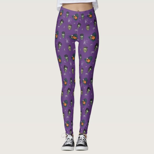 💜 Gothique pourpre Frankenstein Leggings 🕸️ 🦇 (Devant)