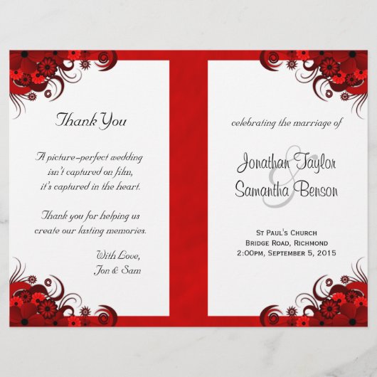 Gothique Rouge Floral Bi-Fold Wedding Programme Mo (Devant)