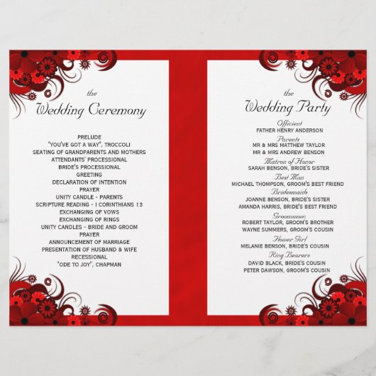Gothique Rouge Floral Bi-Fold Wedding Programme Mo (Dos)