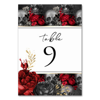 Gothique Rouge Noir Floral Mariage Numéro de table