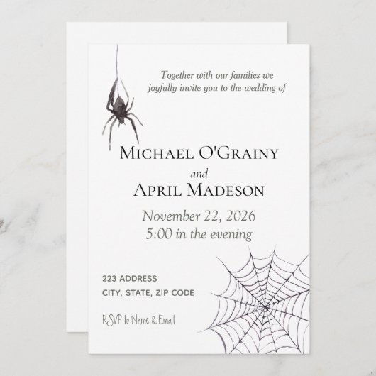 Gothique Spider Web Dark Invitation Mariage (Devant / Derrière)