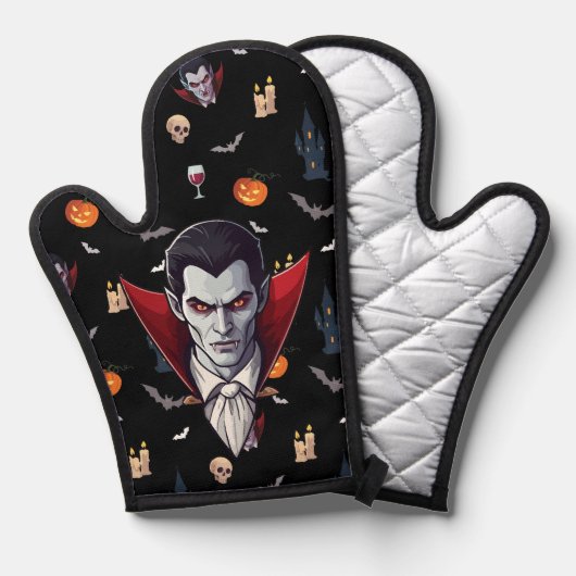 🧛 ♂️ gothique Vampire Black Oven Mitt Set 🎃 (Recto/Verso)