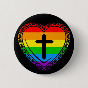 Gothisch Hart & Kruis (Zwart + Regenboog) Ronde Button 5,7 Cm