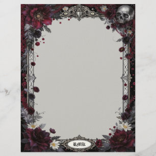 Gothisch met rode en witte bloemen en schedel brie briefhoofd