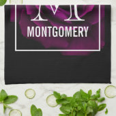 Gothisch Paars-Red Rose Flower Monogram Theedoek (Gevouwen)