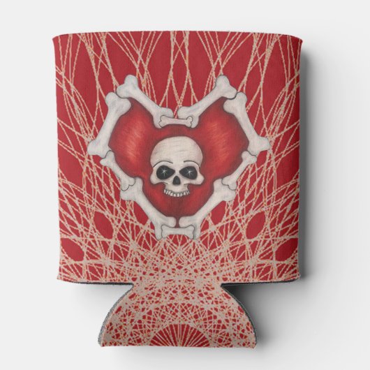 Gothisch rood hart met Botten schedel op spiraalli Blikjeskoeler (Achterkant)