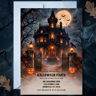 Gothisch Victoriaans Gehekst Huis Halloween Feest Kaart
