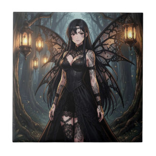 Gothische Anime Fee Meisje in Betoverd Bos Tegeltje