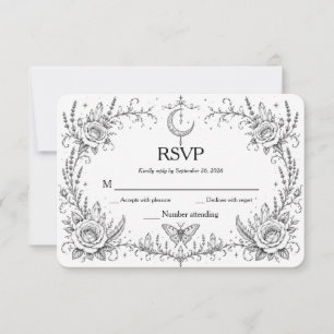 Gothische botanische RSVP zwart en wit Bedankkaart