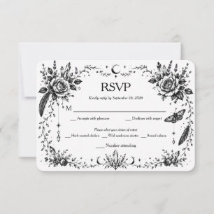 Gothische botanische RSVP zwart en wit Bedankkaart