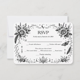 Gothische botanische RSVP zwart en wit Bedankkaart