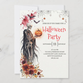Gothische dame skelet Halloween-feest uitnodiging