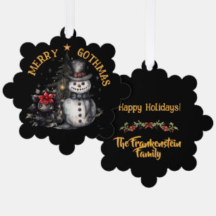 Gothische enge sneeuwman en kerstboom ornament kaart