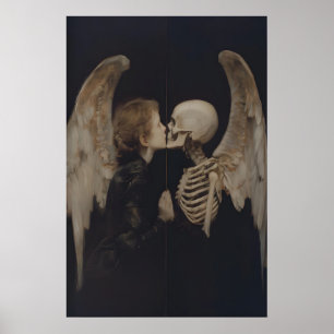 Gothische engel spiegel reflectie skelet kunst poster