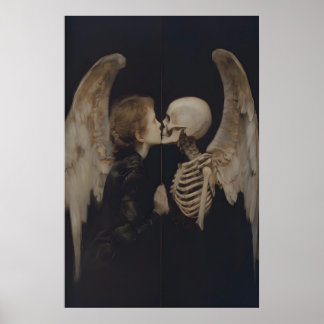 Gothische engel spiegelreflectie skelet kunst poster