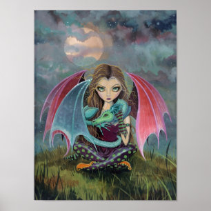 Gothische fee- en drakenfantasie kunstposter poster